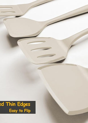 Silicone Spatula Set, 600°F Heat Resistant Silicone Spatula Turner Flipper for Cooking, Non Stick and Non Scratch Kitchen Utensils for Eggs & Pancakes, 4 Pack,Khaki