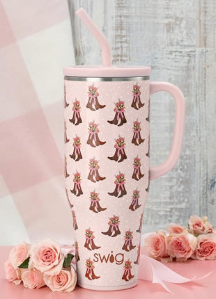 Swiglife 40oz Mega Mug, 40oz Tumbler with Handle and Straw, Extra Large Insulated Tumblers, Cup Holder Friendly Travel Mug (Cowgirl Coquette)