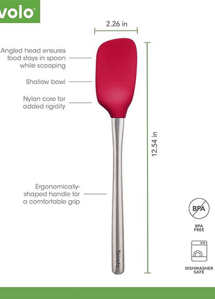 Tovolo Spoon Spatula Spoonula with Stainless Steel Handle Ergonomic Grip Viva Magenta, Silicone Scoopula Kitchen Utensil Non Scratch Easy Clean Dishwasher Safe Heat Resistant Flex Core Scoop Spatula