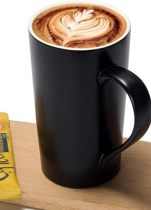 Smilatte 20 Ounces Extra Large Coffee Mug, M007 Plain Tall Big Ceramic Latte Cappuccino Tea Cup with Handle for Dad Men Boss Coworkers,Ideal Mugs for Office Home Daily Use, Black