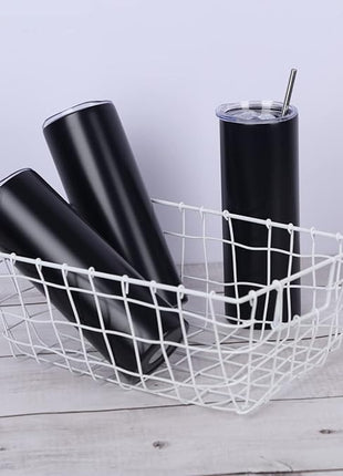 24 Pack 20 Oz Straight Skinny Tumblers,Individually Gift Boxed Stainless Steel Slim Skinny Tumbler Set Bulk, 20 Oz Insulated Slim Thin Travel Tumbler Cup for Diy, Black