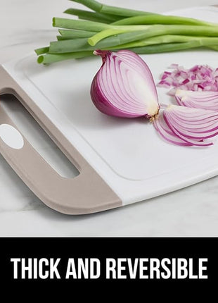 GORILLA GRIP BPA-Free Reversible Kitchen Cutting Board Set of 3, US Designed, Nonporous, Juice Grooves Catch Liquid, Slip Resistant Border, Dishwasher Safe, Durable Large Food Chopping Boards, Almond