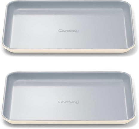 Caraway Nonstick Ceramic Small Baking Sheet Duo (9x13”) – Non-Toxic, PTFE & PFOA Free – Oven Safe – Aluminized Steel Core – Mini Sheet Pan for Baking, Roasting & More - Cream