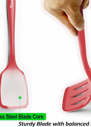 600˚F Heat Resistant Silicone Spatula Set, 13.6" Kitchen Spatula Turners for Non Stick Cookware, Flexible Spatulas with Thin Edges, Seamless Cooking Utensils for Fish, Eggs, Pancakes, Red