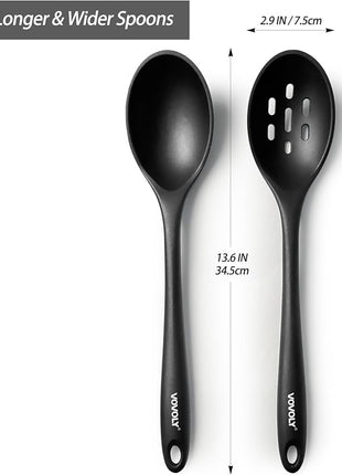 Silicone Spoons for Cooking - Extra Large Kitchen Spoons for Mixing, Serving, & Stirring - 600°F Heat-Resistant Non Stick Utensils Ladle & Skimmer- Dishwasher Safe, Black