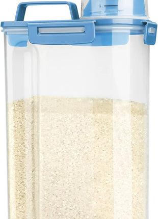 Rice Airtight Storage Container, 3 to 5Lbs Cereal Dry Food Flour Bin, Pet Dog Cat Food Dispenser with Measuring Cup, BPA Free Clear Plastic Kitchen and Pantry Organization Bin for Sugar, Pasta