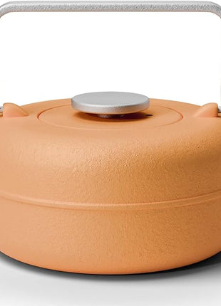 Toptier Teapot with Removable Infuser, Cast Iron Tea Kettle Stovetop Safe, Solid Geometry Cylinder Design Tea Pot Coated with Enameled Interior for 27 Ounce (800 ml), Yellow to Orange