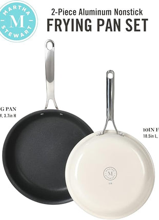 Martha Stewart Lockton 2 Piece 10" & 12" Heavy Gauge Aluminum Premium Nonstick Fry Pan Set - Linen