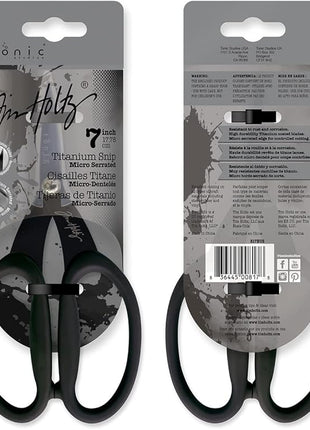 Tim Holtz Small Titanium Scissors - 7 Inch Mini Snips with Micro Serrated Blade - Non Stick Craft Tool for Cutting Paper, Fabric, and Sewing - Black Comfort Grip Handles