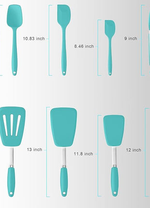Silicone Spatulas Set Turners Tongs Cooking Utensils Set High Heat Resistant Kitchen Scraper Spatulas for Cooking Mixing Baking BPA Free Dishwasher Safe, Aqua Sky