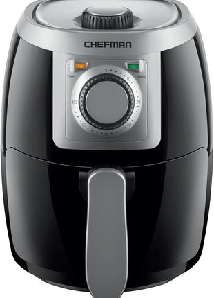 CHEFMAN Small, Compact Air Fryer Healthy Cooking, 2 Qt, Nonstick, User Friendly and Adjustable Temperature Control w/ 60 Minute Timer & Auto Shutoff, Dishwasher Safe Basket, BPA - Free, Black
