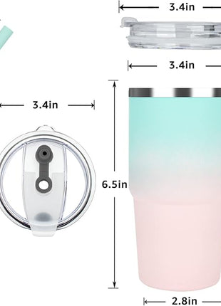 Sursip Kids Tumbler with Handle and Straw, 24 oz Stainless Steel Insulated Cpus for Boys Girls Leak-proof Lid Keep Cold Heat and Ice, Gifts for Kids Cups(Green/Pink-1 Pack)