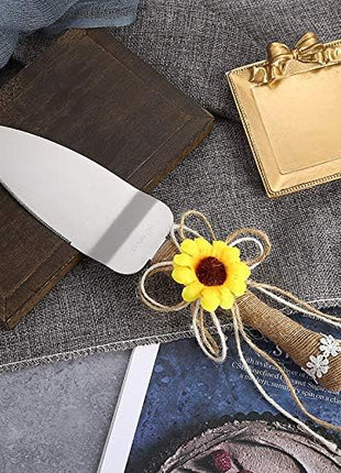 TANG SONG Rustic Wedding Cake Knife and Serving Set with Sunflower Burlap Lace Wedding Cake Knife (Set of 2)
