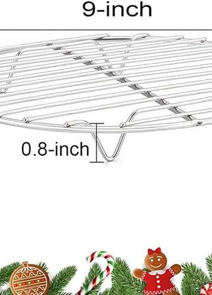 TeamFar Round Cooling Rack Set of 2, 9 Inch Round Baking Steaming Roasting Rack Set Stainless Steel, Healthy & Dishwasher Safe, Mirror Finish & Rust Free