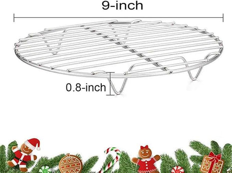 TeamFar Round Cooling Rack Set of 2, 9 Inch Round Baking Steaming Roasting Rack Set Stainless Steel, Healthy & Dishwasher Safe, Mirror Finish & Rust Free