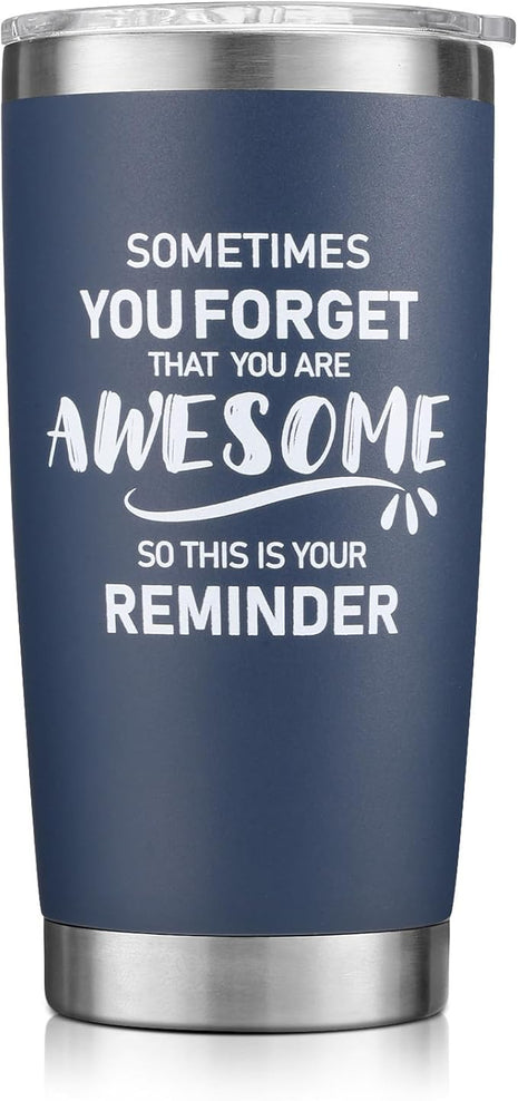 NOWWISH 20oz Navy Blue Tumbler, Sometimes You Forget You're Awesome Inspirational Stainless Steel Cup, Stocking Stuffer for Men, Ideal Christmas Birthday Gift for Him Husband Boyfriend