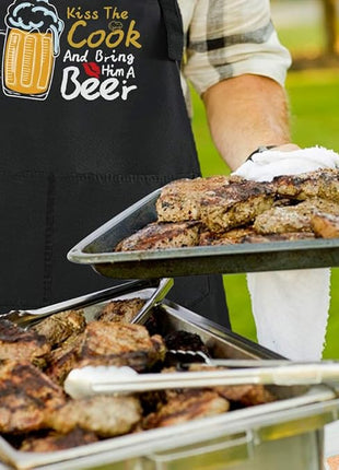 ZOORON Funny Black Chef Aprons for Men Adjustable BBQ Grill Kitchen Cooking Aprons with Pockets, Grill Accessories