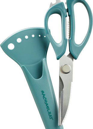 Rachael Ray Professional Multi Shear Kitchen Scissors with Herb Stripper and Sheath, 2 Piece, Agave Blue