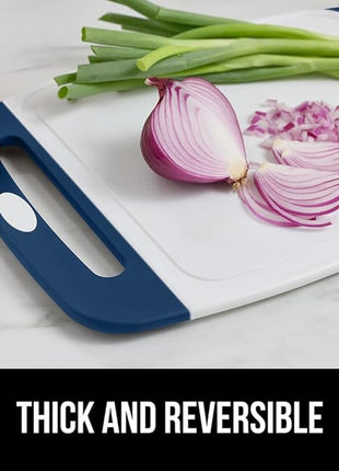 GORILLA GRIP BPA-Free Reversible Kitchen Cutting Board Set of 3, US Designed, Nonporous, Juice Grooves Catch Liquid, Slip Resistant Border, Dishwasher Safe, Durable Large Food Chopping Boards, Blue