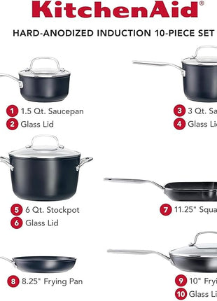 KitchenAid Hard Anodized Induction Nonstick Cookware Pots and Pans Set, 10 Piece, Matte Black