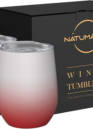 Wine Tumblers with Lid, 12 oz Stainless Steel Stemless Wine Glasses Double Wall Vacuum Travel Insulated Cup for Coffee, Drinks, Champagne, Beverage, Set of 2