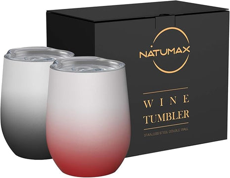 Wine Tumblers with Lid, 12 oz Stainless Steel Stemless Wine Glasses Double Wall Vacuum Travel Insulated Cup for Coffee, Drinks, Champagne, Beverage, Set of 2