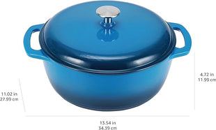 Amazon Basics Cast Iron Dutch Oven Pot with Lid, Enameled, Round, Dual Handles, Heavy-Duty, Medium, 6-Quart, Blue
