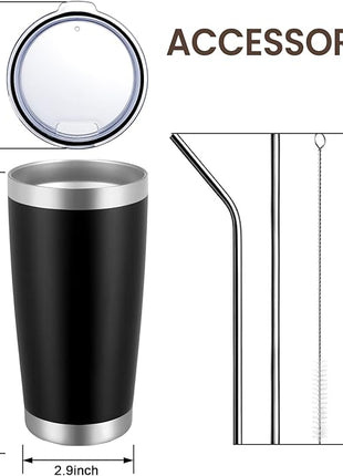 MEWAY 20oz Tumbler Cup Double Wall Vacuum Insulated Travel Mug Bulk, Stainless Steel Tumblers with Lid and Straw, Durable Powder Coated Coffee Cups for Cold & Hot Drinks (Black, 1)