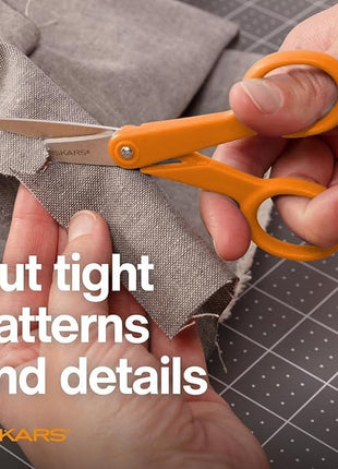 Fiskars Premier No. 5 Micro-Tip Orange-Handled Fabric Scissors - Double Loop Handle - Sewing and Craft Scissors - Orange