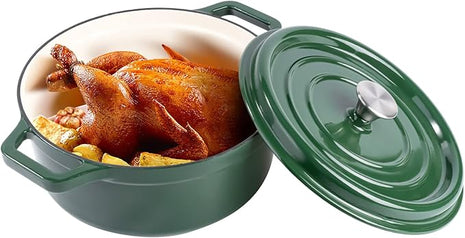 Miereirl 6.5 Quart Enameled Dutch Oven Pot with Lid, Cast Iron Dutch Oven with Dual Handles for Bread Baking, Cooking, Non-stick Enamel Coated Cookware (Green)
