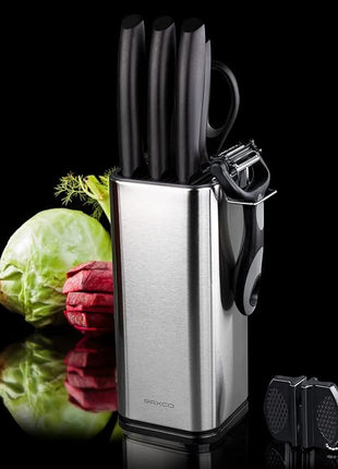 RAXCO Knife Set with Block,10-Piece Kitchen Knives Stainless Steel,Pro-sharpened for Cooking,Slicing,Mincing,Dicing,Black