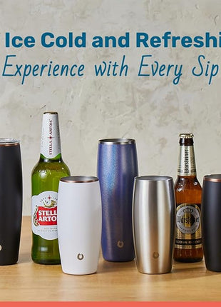 SNOWFOX Premium Vacuum Insulated Stainless Steel Beer Glass, Home Bar Accessories, Drinkware, Frosty Beverages Stay Cold, 18oz, Set of 2, Navy