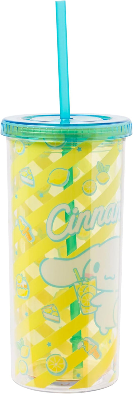 Silver Buffalo Sanrio Hello Kitty and Friends Cinnamoroll Lemons and Lemonade Plastic Cold Cup with Lid and Straw, 20 Ounces