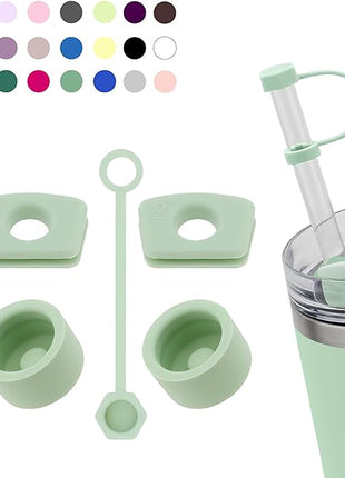 Silicone Spill Stopper Set Compatible with Stanley Cup 2.0 30oz & 40oz with Straw Cover (Set of 2, Matcha)