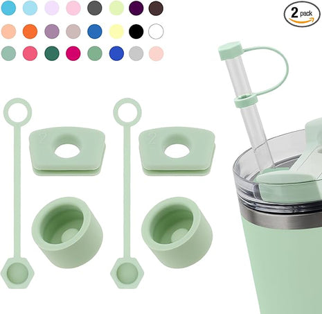 Silicone Spill Stopper Set Compatible with Stanley Cup 2.0 30oz & 40oz with Straw Cover (Set of 2, Matcha)