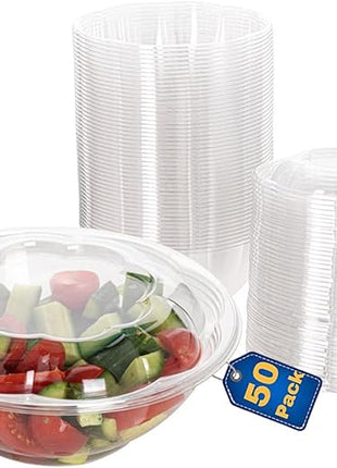 Smygoods Disposable Plastic Salad Bowls with Airtight Lids Ideal for Meal Prep, Takeout, Catering, Parties, Picnics, and Food Storage, Stackable, Leak-Proof