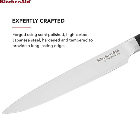 KitchenAid Gourmet Forged Triple Rivet Slicing Knife with Custom-Fit Blade Cover, 8-inch, Sharp Kitchen Knife, High-Carbon Japanese Stainless Steel Blade, Black