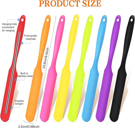 8pcs Jar Spatula,Silicone Jar Scraper with Long Handle,Jam Spreader Cake Cream Butter Spatulas, Kitchen Must Have Small Silicone Spatula, Jar Blender Waxing Sticks Large with Slant for Hard Wax