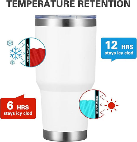 MEWAY 30oz Insulated Tumbler With Lids and Straws,Stainless Steel Double Vacuum Coffee Tumbler Cup, Brush, Durable Powder Coated Coffee Cup for Cold & Hot Drinks, Office(White,4 PACK)