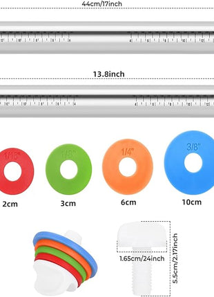 Rolling Pin nonstick and Silicone Baking Pastry Mat combo kit, Adjustable Rolling Pin With Thickness Ringsfor Baking Fondant, Pizza, Pie, Pastry, Pasta, Dough, Cookies (black)