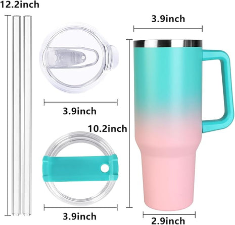 SYACOT 40 oz Tumbler with Handle and Straw Stainless Steel Insulated Tumbler Leak Proof Lid and Straw Lid Reusable Travel Mug Coffee Mug Cup Dishwasher Safe Keep Drinks Cold and Hot (Bubble Gum)