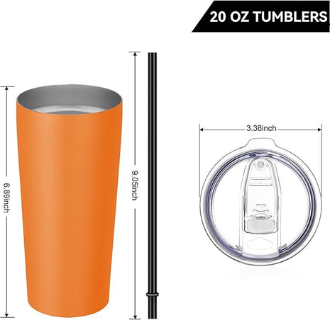 VEGOND 20oz Tumbler Stainless Steel Tumbler with Lid And Straw Vacuum Insulated Double Wall Travel Coffee Mug(orange package 12)