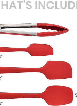 Kaluns Silicone Spatula Set 4 Pcs Rubber Spatulas Silicone Heat Resistant 600°F, Spatulas for Nonstick Cookware, Seamless Design with Stainless Steel Core, Dishwasher Safe, Bonus Tongs Included