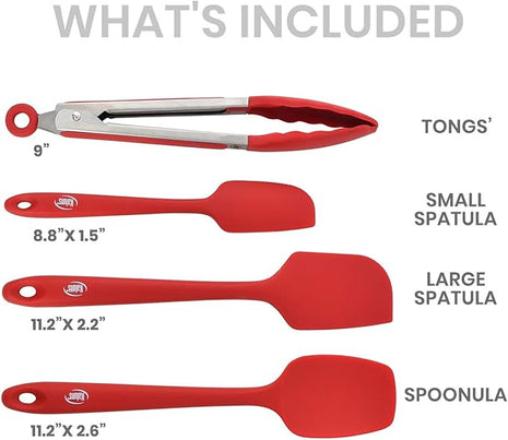 Kaluns Silicone Spatula Set 4 Pcs Rubber Spatulas Silicone Heat Resistant 600°F, Spatulas for Nonstick Cookware, Seamless Design with Stainless Steel Core, Dishwasher Safe, Bonus Tongs Included