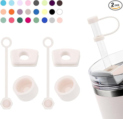 Silicone Spill Stopper Set Compatible with Stanley Cup 2.0 30oz & 40oz with Straw Cover (Set of 2, Rose Quartz)