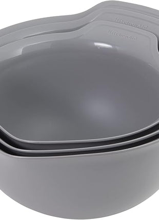 KitchenAid Universal Nesting Plastic Mixing Bowls, Set Of 3, 2.5 quart, 3.5 quart, 4.5 quart, Non Slip Base with Easy Pour Spout to Reduce Mess, Dishwasher Safe, Gray