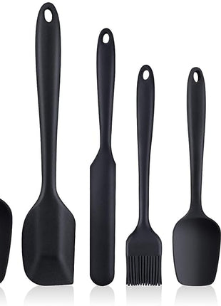 Spatulas Set of 6, Food Grade Silicone Spatulas, Heat Resistant, Seamless One Piece Design, Stainless Steel Core, Kitchen Utensils Nonstick for for Cooking, Baking and Mixing (Black)