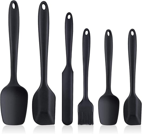 Spatulas Set of 6, Food Grade Silicone Spatulas, Heat Resistant, Seamless One Piece Design, Stainless Steel Core, Kitchen Utensils Nonstick for for Cooking, Baking and Mixing (Black)