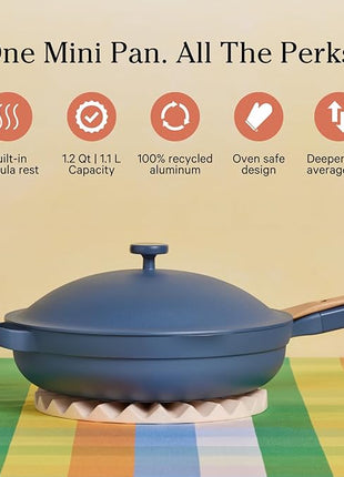 Our Place Mini Always Pan 2.0-8.5” (1.2 Qt) Nonstick, Toxin-Free Ceramic Cookware | Patented 10-in-1 Aluminum Frying & Sauté Pan | Safe for Oven, Induction & All Cooktops up to 450°F | Blue Salt