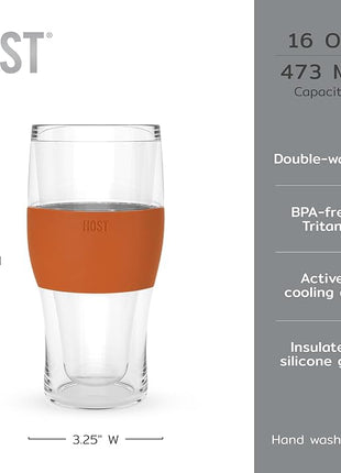 Host FREEZE Beer Glasses, Frozen Brew Mugs, Freezable Pint Glass Set, Insulated Beer Glass to Keep Your Drinks Cold, Double Walled Insulated Glasses, Gift for Dad, 16oz, Set of 2, Burnt Orange